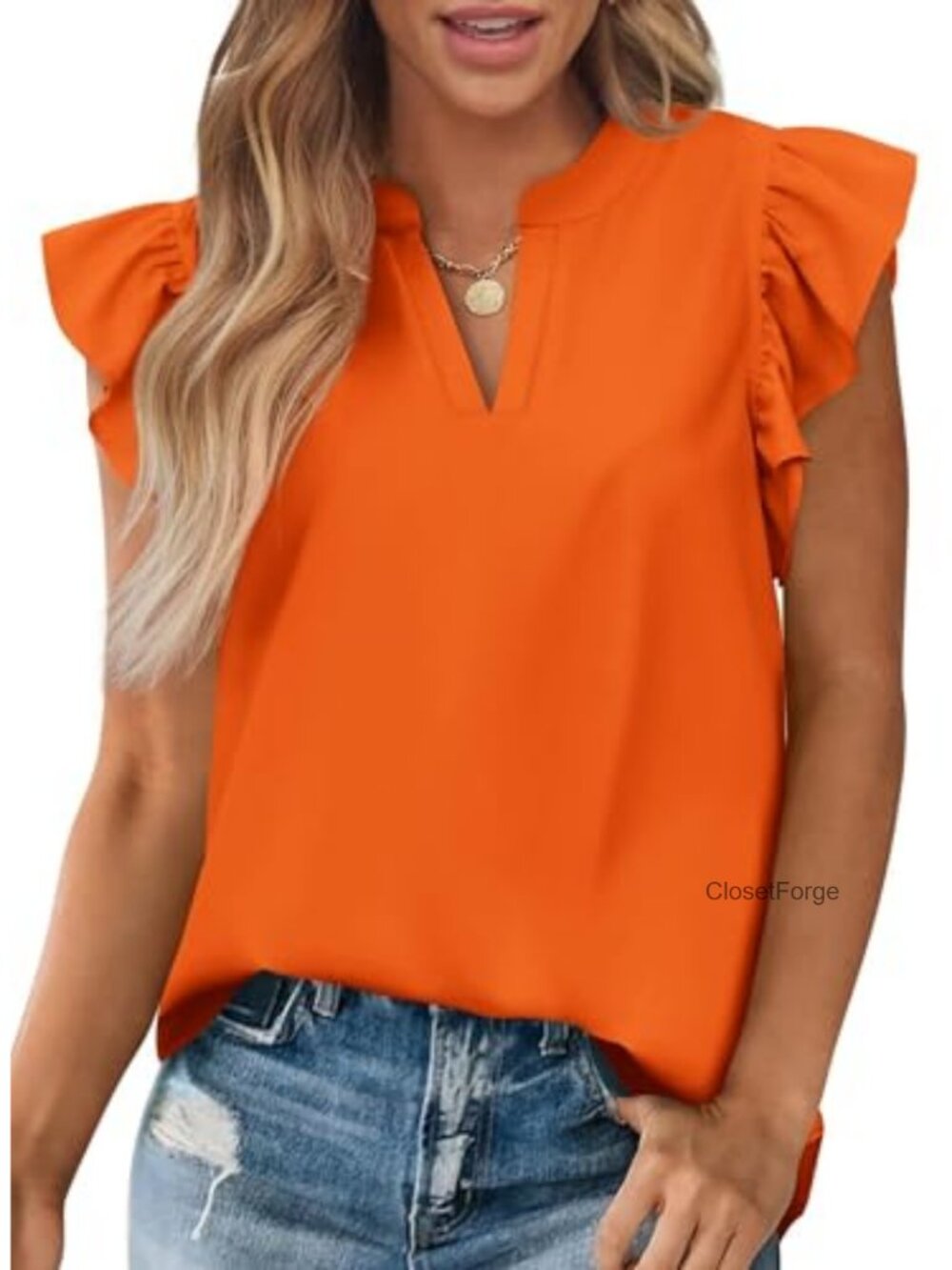 Women's Casual V Neck Ruffle Cap Sleeve Blouse Tunic Top Summer Lightweight